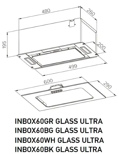 Вытяжка кухонная MEFERI INBOX60GR GLASS ULTRA, 60 см, встраиваемая, серая, стекло, производительность 900 м3/ч, 3 скорости, низкий уровень шума, режимы отвод и рециркуляция, гарантия 3 года