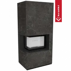 Каминокомплект Kratki PRO FLOKI NATURALI NERO GRECO, угловое стекло слева