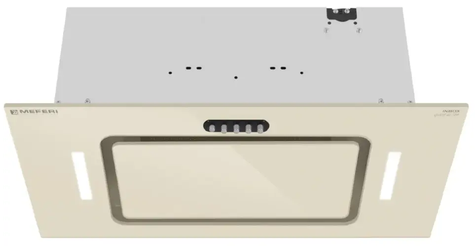 Вытяжка кухонная MEFERI INBOX60BG GLASS ULTRA, 60 см, встраиваемая, бежевая, стекло, производительность 900 м3/ч, 3 скорости, низкий уровень шума, режимы отвод и рециркуляция, гарантия 3 года