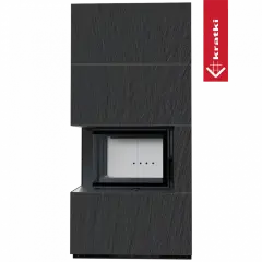 Каминокомплект Kratki PRO FLOKI NATURALI ARDESIA NERO A SPACCO, угловое стекло слева