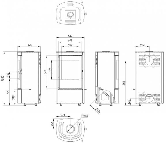 Печь DEFRO HOME CERES 6кВт, черная сталь