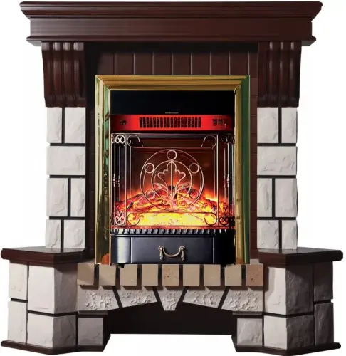 Каминокомплект Interflame Экстер М махагон угловой с очагом Majestic FX M Brass