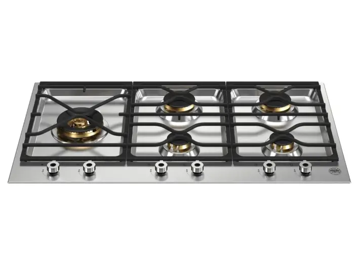Встраиваемая газовая варочная панель Bertazzoni, трехсегментная, 5 конфорок, конфорка dual wok по центру, 90 см