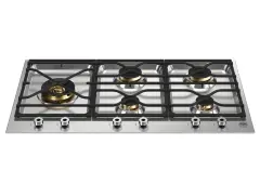 Встраиваемая газовая варочная панель Bertazzoni, трехсегментная, 5 конфорок, конфорка dual wok по центру, 90 см