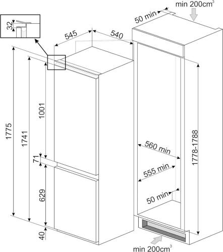 Встраиваемый холодильник Smeg C8175TNE
