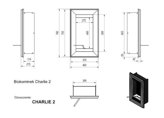 Биокамин CHARLIE 2 черный, TUV