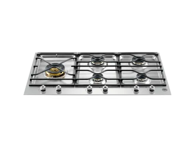 Встраиваемая газовая варочная панель Bertazzoni, трехсегментная, 5 конфорок, конфорка dual wok слева, 90 см