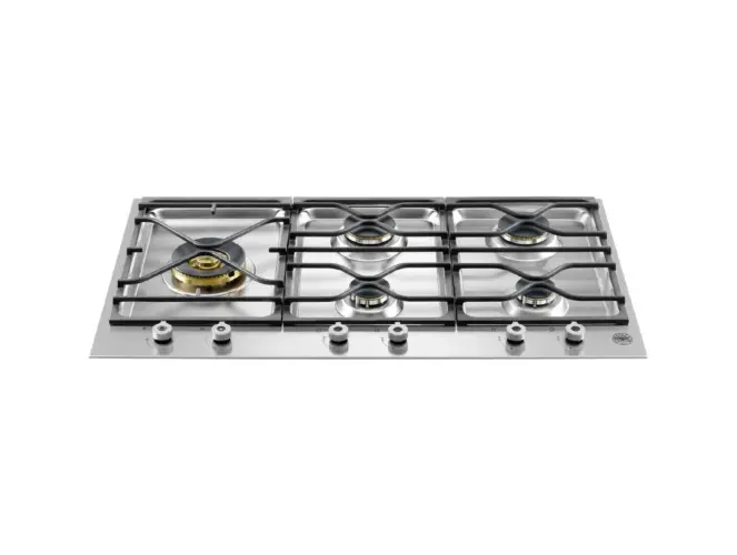 Встраиваемая газовая варочная панель Bertazzoni, трехсегментная, 5 конфорок, конфорка dual wok слева, 90 см