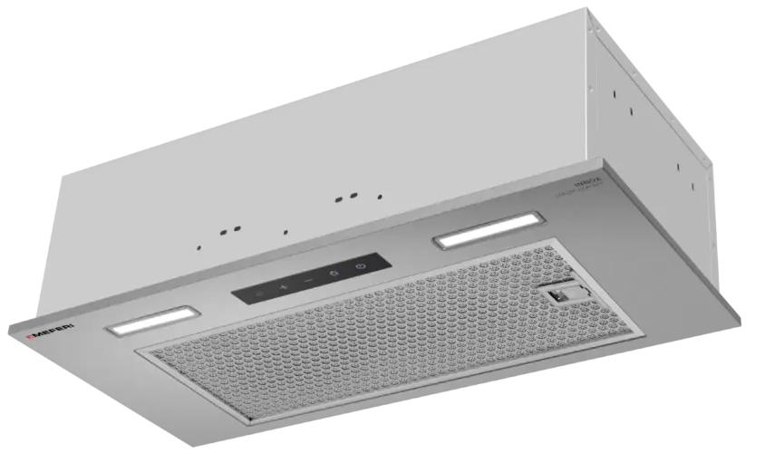 Вытяжка кухонная MEFERI INBOX60IX SENSOR COMFORT на 60 см встраиваемая, серая, производительность 950 м3/ч, 3 скорости, низкий уровень шума, режимы отвод и рециркуляция, сенсорное управление, пульт дистанционного управления, гарантия 3 года