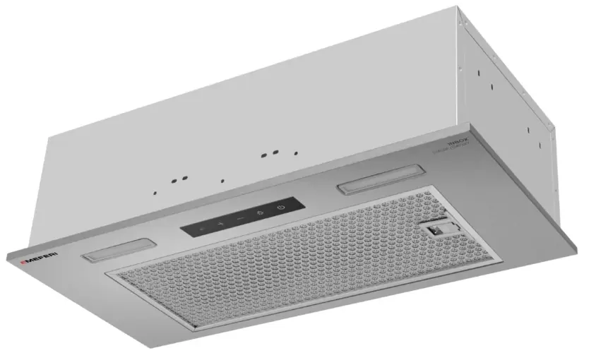 Вытяжка кухонная MEFERI INBOX60IX SENSOR COMFORT на 60 см встраиваемая, серая, производительность 950 м3/ч, 3 скорости, низкий уровень шума, режимы отвод и рециркуляция, сенсорное управление, пульт дистанционного управления, гарантия 3 года