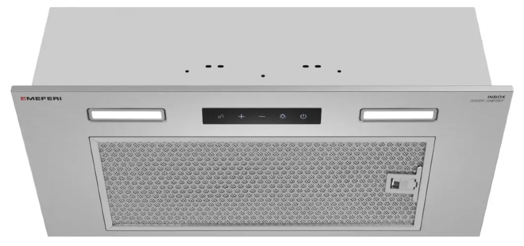 Вытяжка кухонная MEFERI INBOX60IX SENSOR COMFORT на 60 см встраиваемая, серая, производительность 950 м3/ч, 3 скорости, низкий уровень шума, режимы отвод и рециркуляция, сенсорное управление, пульт дистанционного управления, гарантия 3 года