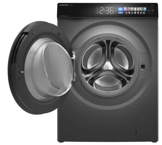 Стиральная машина с инвертором и паром MEFERI MFW101216GR COMFORT отдельностоящая серая, загрузка 10 кг, с возможностью установки в колонну, с сенсорным управлением
