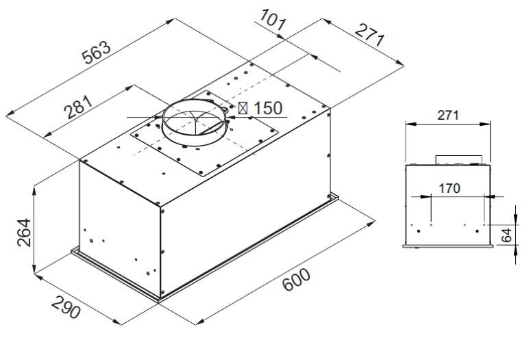 Вытяжка встраиваемая IBOX 60 B