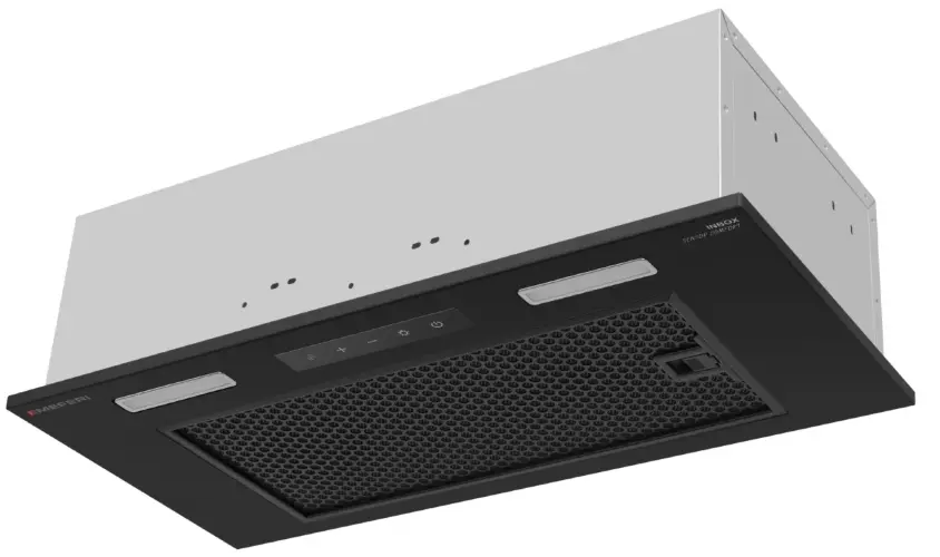 Вытяжка кухонная MEFERI INBOX60BK SENSOR COMFORT, 60 см, полновстраиваемая, черная, производительность 950 м3/ч, 3 скорости, низкий уровень шума, режимы отвод и рециркуляция, гарантия 3 года