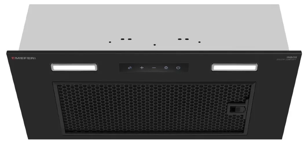 Вытяжка кухонная MEFERI INBOX60BK SENSOR COMFORT, 60 см, полновстраиваемая, черная, производительность 950 м3/ч, 3 скорости, низкий уровень шума, режимы отвод и рециркуляция, гарантия 3 года