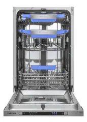 Посудомоечная машина узкая встраиваемая MEFERI MDW4573 COMFORT, 45 см, 10 комплектов посуды, с автооткрыванием, с аквастопом, луч на полу, внутренняя подсветка, половинная загрузка, отсрочка, таймер
