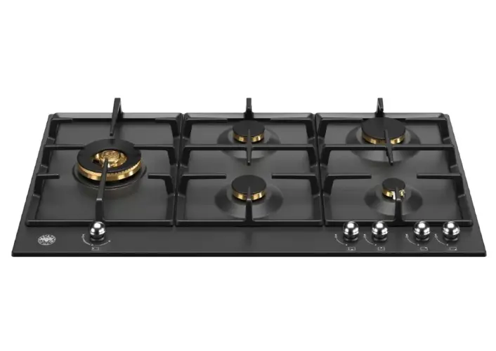 Встраиваемая газовая варочная панель Bertazzoni, с конфоркой dual wok сбоку, 90 см, черный матовый