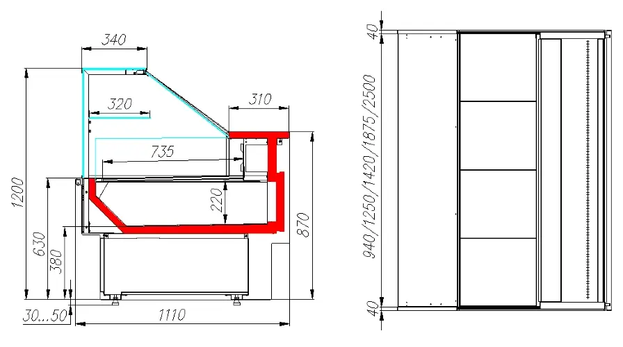 Витрина среднетемпературная Carboma GC110 SM 2,0-1, с боковинами, 0011-9006, холодильная