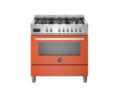 Варочный центр Bertazzoni, 6 газовых конфорок и многофункциональный электрический шкаф, 90 см, оранжевый
