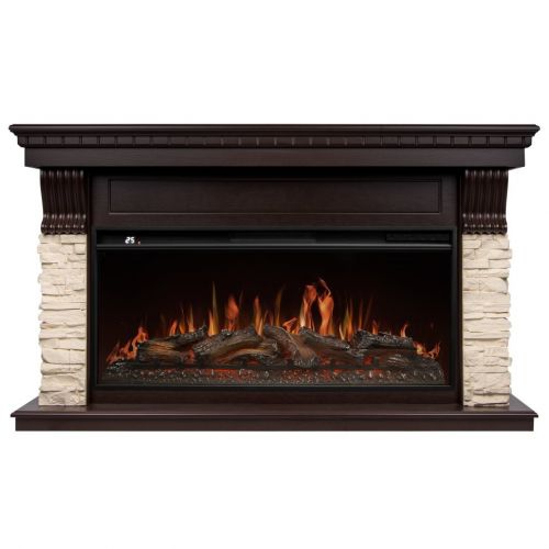 Каминокомплект Royal Thermo Aurora RTFP/P-AR40LS + портал Firelight Michigan 42/40/36 камень молочный/шпон темный дуб