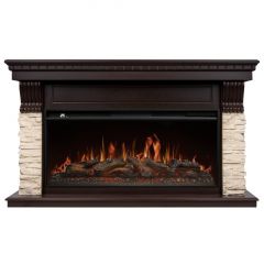 Каминокомплект Royal Thermo Aurora RTFP/P-AR40LS + портал Firelight Michigan 42/40/36 камень молочный/шпон темный дуб