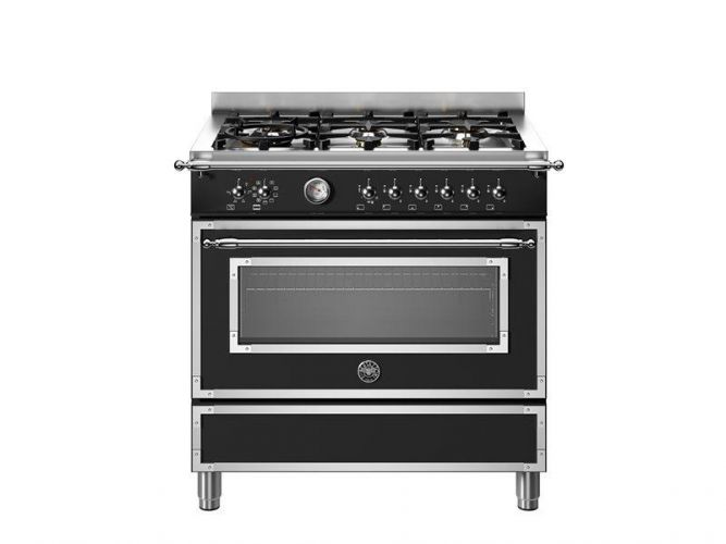 Варочный центр Bertazzoni, 6 газовых конфорок и многофункциональный электрический шкаф, Heritage, 90 см, черный