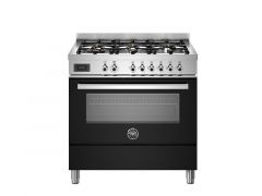 Варочный центр Bertazzoni, 6 газовых конфорок и многофункциональный электрический шкаф, 90 см, черный