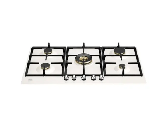 Встраиваемая газовая варочная панель Bertazzoni, с конфоркой dual wok по центру, 90 см, слоновая кость/хром