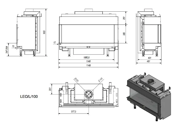Топка газовая Kratki PRO LEO/L/100/G20 (магистральный газ)