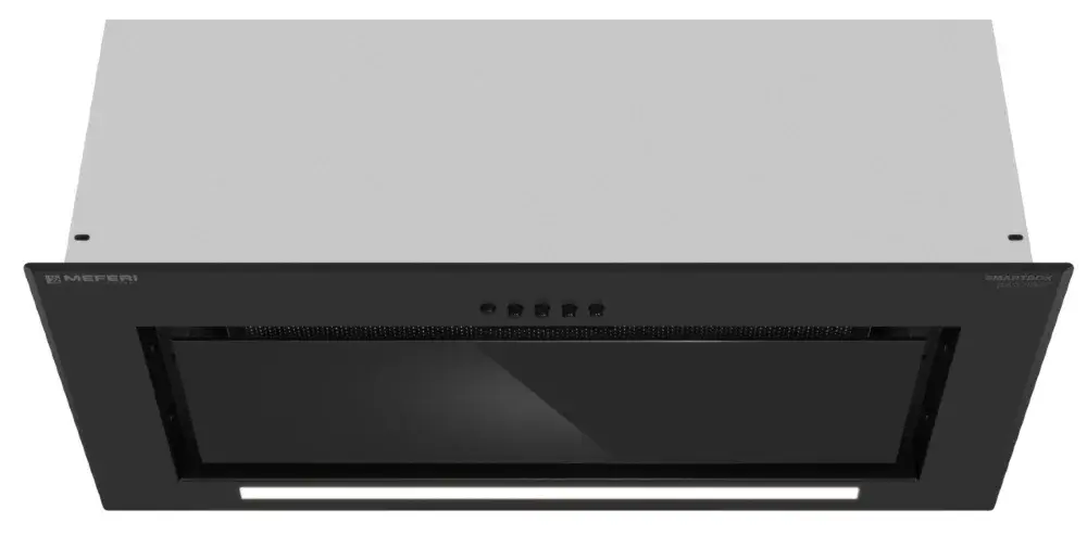 Вытяжка кухонная MEFERI SMARTBOX60BK GLASS POWER, 60 см, встраиваемая, черная, стекло, производительность 900 м3/ч, 3 скорости, низкий уровень шума, режимы отвод и рециркуляция, гарантия 3 года