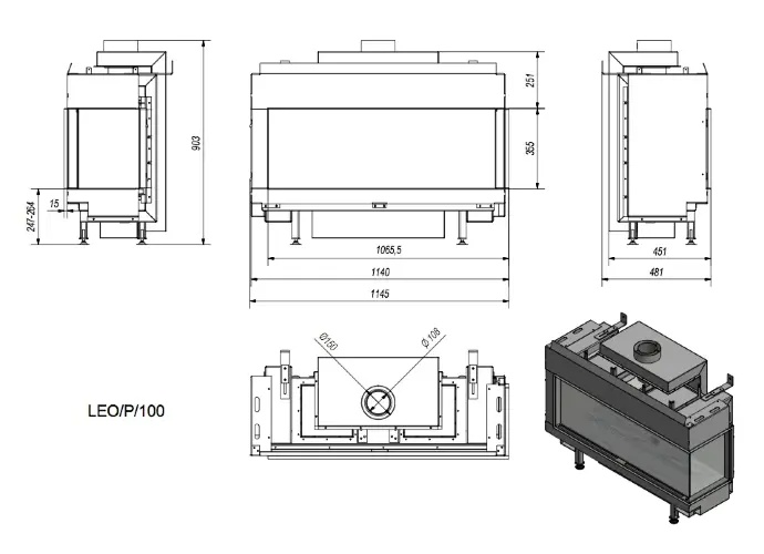 Топка газовая Kratki PRO LEO/P/100/G31/37MBAR (баллонный газ)