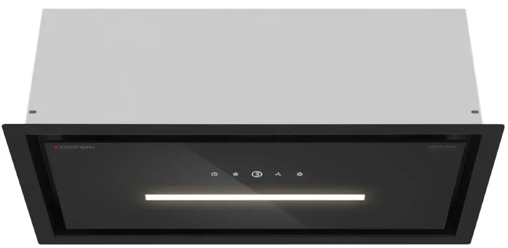 Вытяжка кухонная MEFERI SMARTBOX60BK GLASS COMFORT, 60 см, встраиваемая, стекло, черная, производительность 950 м3/ч, 3 скорости, низкий уровень шума, режимы отвод и рециркуляция, гарантия 3 года