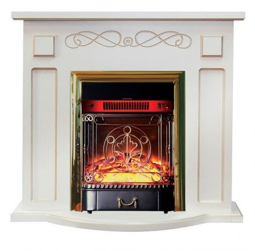 Каминокомплект Interflame Аспен белый патина с очагом Majestic FX M Brass