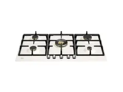 Встраиваемая газовая варочная панель Bertazzoni, с конфоркой dual wok по центру, 90 см, слоновая кость/хром
