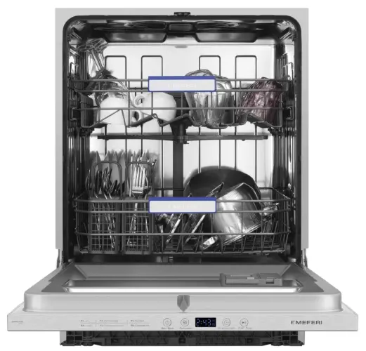 Посудомоечная машина встраиваемая MEFERI MDW6062 LIGHT(модификация 2025 года), 60 см, напольная, 12 комплектов посуды, 6 программ, 2 корзины, половинная загрузка, отсрочка, таймер, защита от протечек