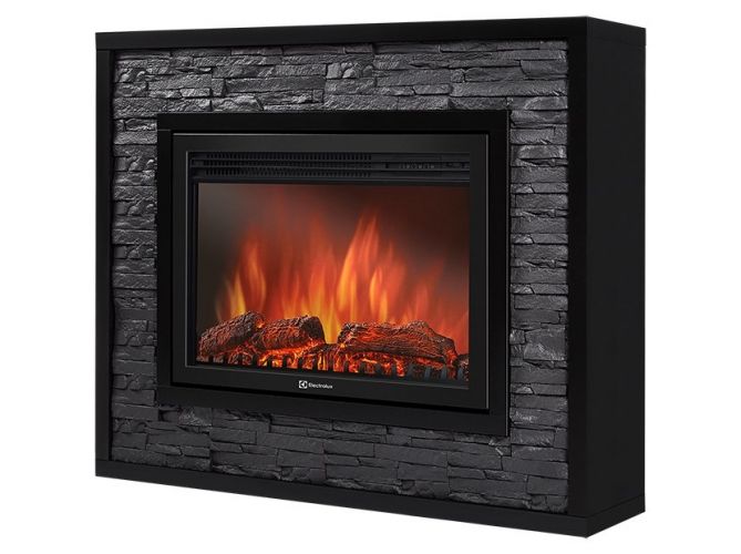 Каминокомплект Firelight Loft 30 с очагом Electrolux EFP/P-3020LS камень черный/черная эмаль