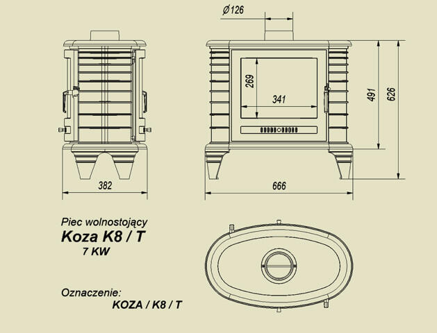 Чугунная печь Kratki Koza/K8/T