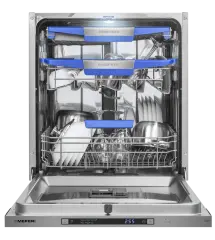 Посудомоечная машина встраиваемая MEFERI MDW6073 COMFORT, 60 см, напольная, 14 комплектов посуды, 7 программ, 3 корзины, автооткрывание, аквастоп, луч на полу, внутренняя подсветка, половинная загрузка