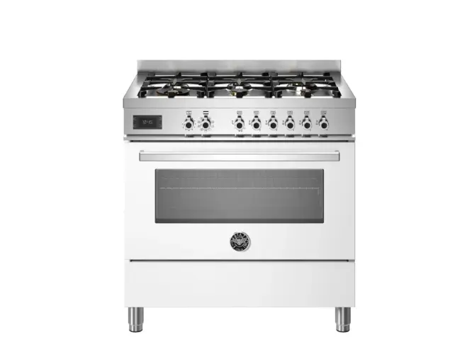 Варочный центр Bertazzoni, 6 газовых конфорок и многофункциональный электрический шкаф, 90 см, белый