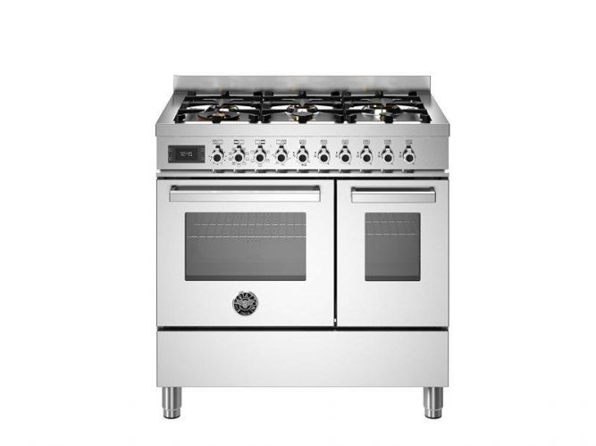Варочный центр Bertazzoni, 6 газовых конфорок, два многофункциональных электрических шкафа, 90 см, нержавеющая сталь