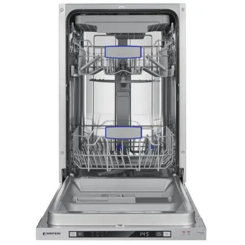 Посудомоечная машина узкая встраиваемая MEFERI MDW4573 ULTRA, 45 см, 10 комплектов посуды, 7 программ, 3 корзины, защита от протечек, луч на полу, внутренняя подсветка, половинная загрузка, отсрочка, таймер