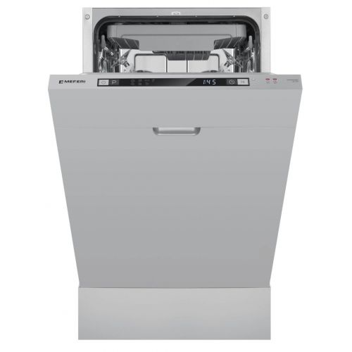 Посудомоечная машина узкая встраиваемая MEFERI MDW4573 ULTRA, 45 см, 10 комплектов посуды, 7 программ, 3 корзины, защита от протечек, луч на полу, внутренняя подсветка, половинная загрузка, отсрочка, таймер