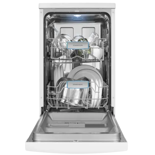 Посудомоечная машина узкая отдельностоящая MEFERI MDW4562WH FS LIGHT, 45 см, 9 комплектов посуды, 6 программ, 2 корзины, половинная загрузка, отсрочка, таймер, защита от протечек, внутренняя подсветка