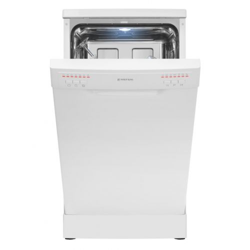 Посудомоечная машина узкая отдельностоящая MEFERI MDW4562WH FS LIGHT, 45 см, 9 комплектов посуды, 6 программ, 2 корзины, половинная загрузка, отсрочка, таймер, защита от протечек, внутренняя подсветка