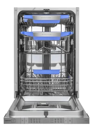 Посудомоечная машина узкая встраиваемая с инвертором MEFERI MDW4583 COMFORT PLUS, 45 см, 10 комплектов посуды, автооткрывание дверцы, аквастоп, луч на полу, внутренняя подсветка, половинная загрузка, таймер