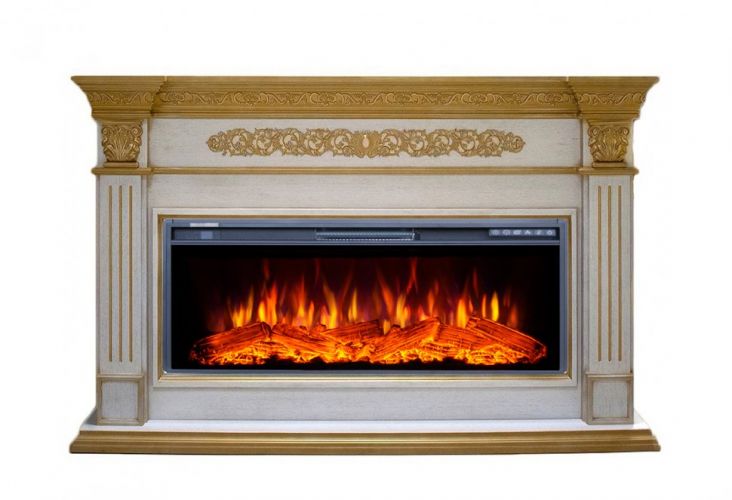 Каминокомплект Interflame Елизавета с очагом FreeSpace 40 LED FX QZ белый с золотой патиной