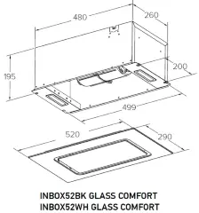 Вытяжка кухонная MEFERI INBOX52WH GLASS COMFORT, 52 см, встраиваемая, белая, стекло, производительность 950 м3/ч, 3 скорости, низкий уровень шума, режимы отвод и рециркуляция, пульт дистанционного управления, гарантия 3 года