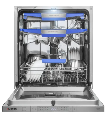 Посудомоечная машина встраиваемая с инвертором MEFERI MDW6083 COMFORT PLUS, 60 см, 14 комплектов посуды, с автооткрыванием, с аквастопом, луч на полу, внутренняя подсветка, половинная загрузка, отсрочка
