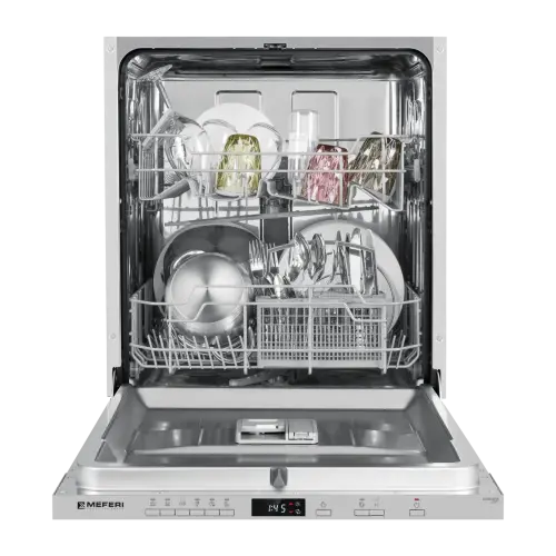 Посудомоечная машина встраиваемая MEFERI MDW6062 LIGHT, 60 см, напольная, 12 комплектов посуды, 6 программ, 2 корзины, половинная загрузка, отсрочка, таймер, защита от протечек