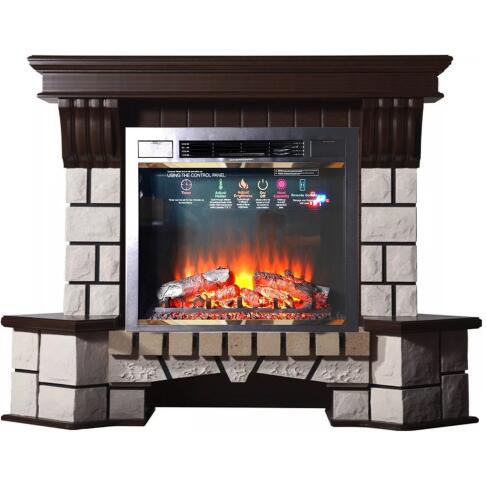 Каминокомплект Interflame Экстер угловой темный дуб с очагом Sirius 30 LED FX Brass